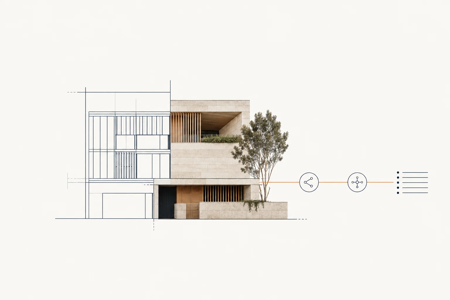 Editorial illustration connecting a property elevation with payment operations