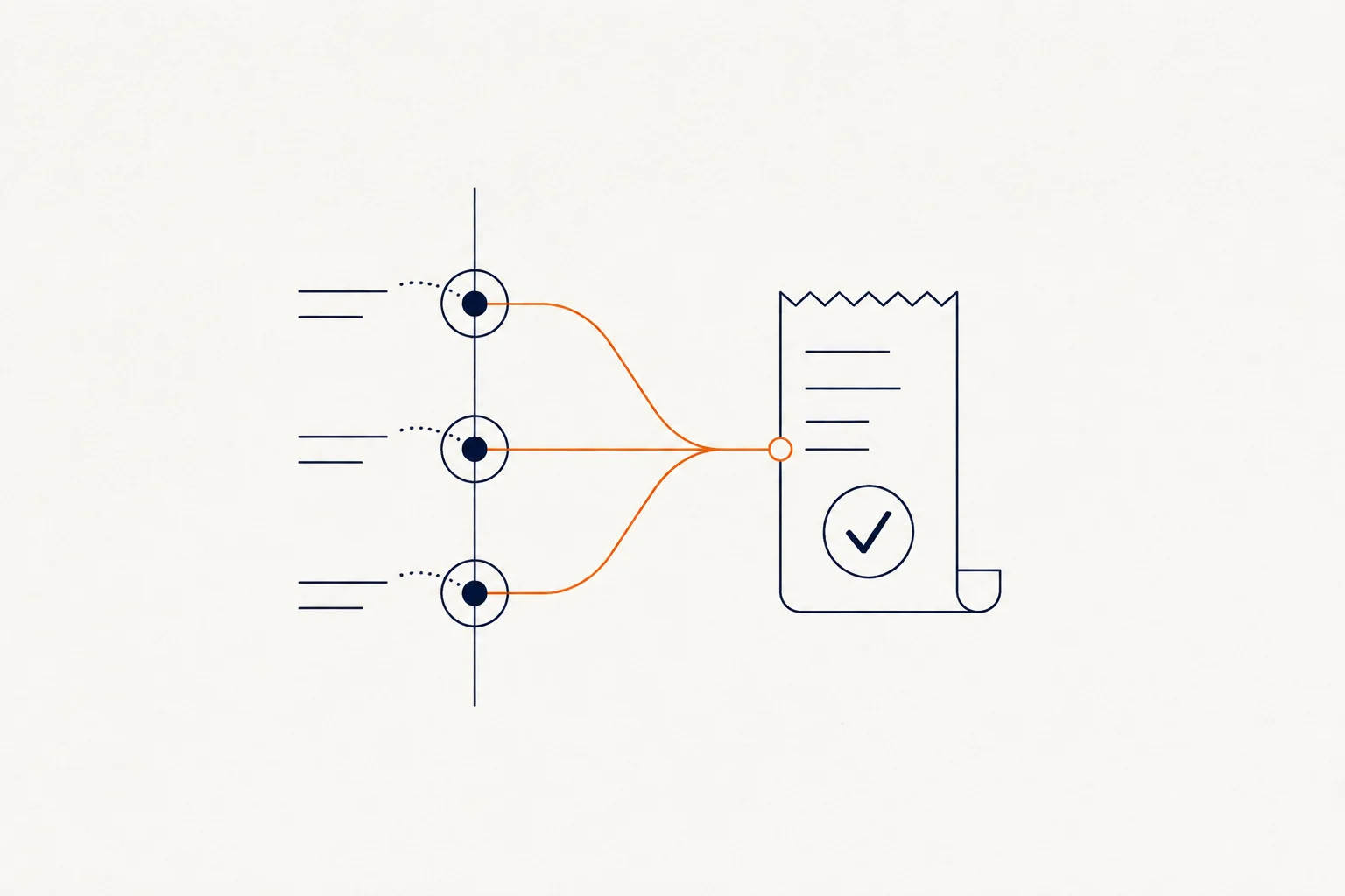 Concept illustration of payment checkpoints connected to a completed transaction