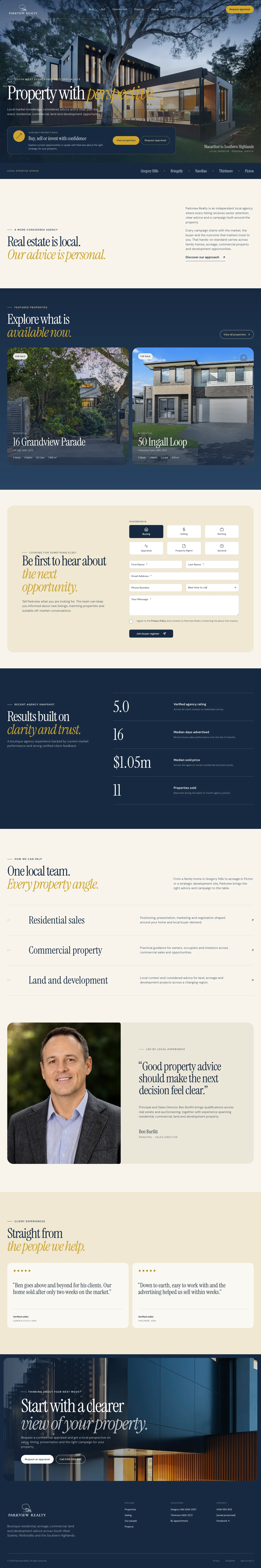 Full-length Parkview Realty WP Listed navy and gold design concept
