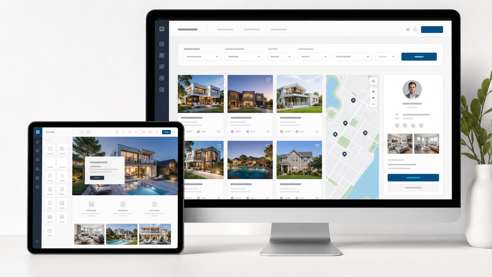 WP Listed real estate website and editor interface preview